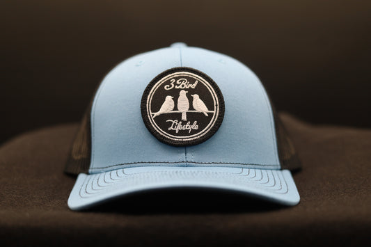 3 Bird Lifestyle Trucker Hat • Columbia Blue & Black• 3 Bird Lifestyle Patch