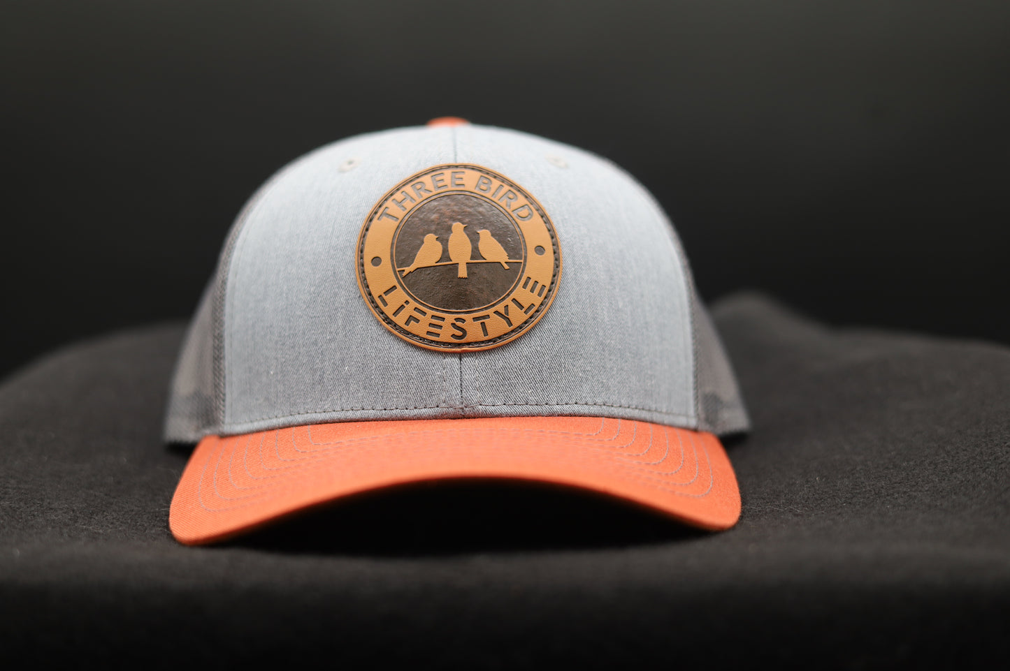 3 Bird Lifestyle Trucker Hat •Heather Grey & Charcoal & Dark Orange • 3 Bird Lifestyle Patch