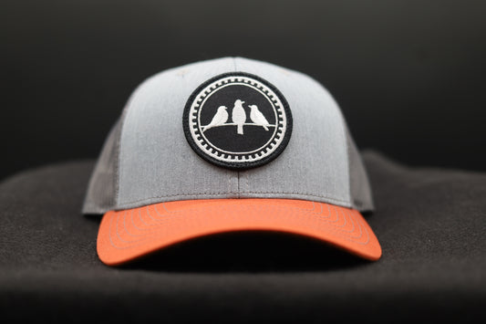 3 Bird Lifestyle Trucker Hat •Heather Grey & Charcoal & Dark Orange • 3 Birds Only Patch