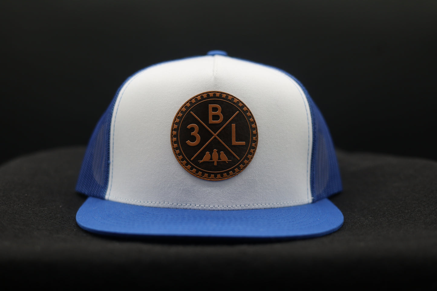 3 Bird Lifestyle Flat Bill Trucker • Royal & White • 3BLX Leather Patch