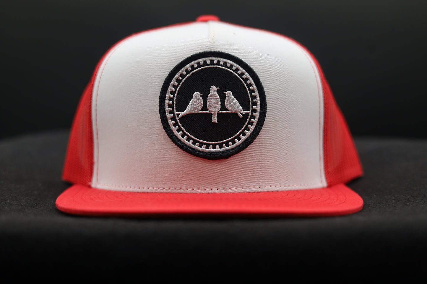 3 Bird Lifestyle Flat Bill Trucker •Red and White •3 Birds Only Patch