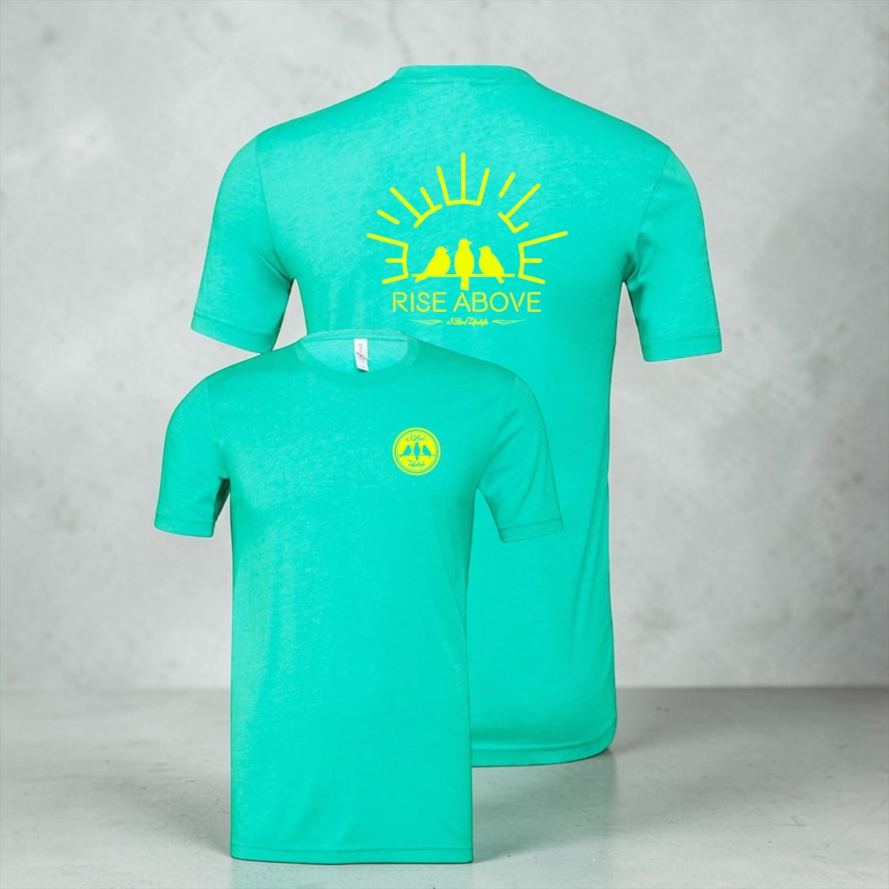 3 Bird Lifestyle T-Shirt • Rise Above • Teal & Yellow