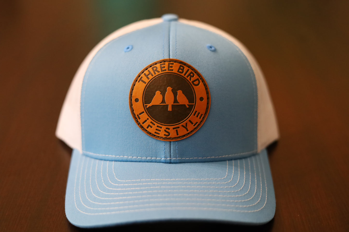 Richardson 112 Trucker Hat • Carolina Blue • Leather Patch 3 Bird LIfestyle