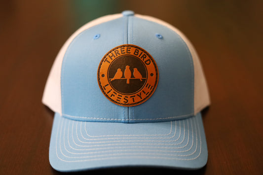 Richardson 112 Trucker Hat • Carolina Blue • Leather Patch 3 Bird LIfestyle