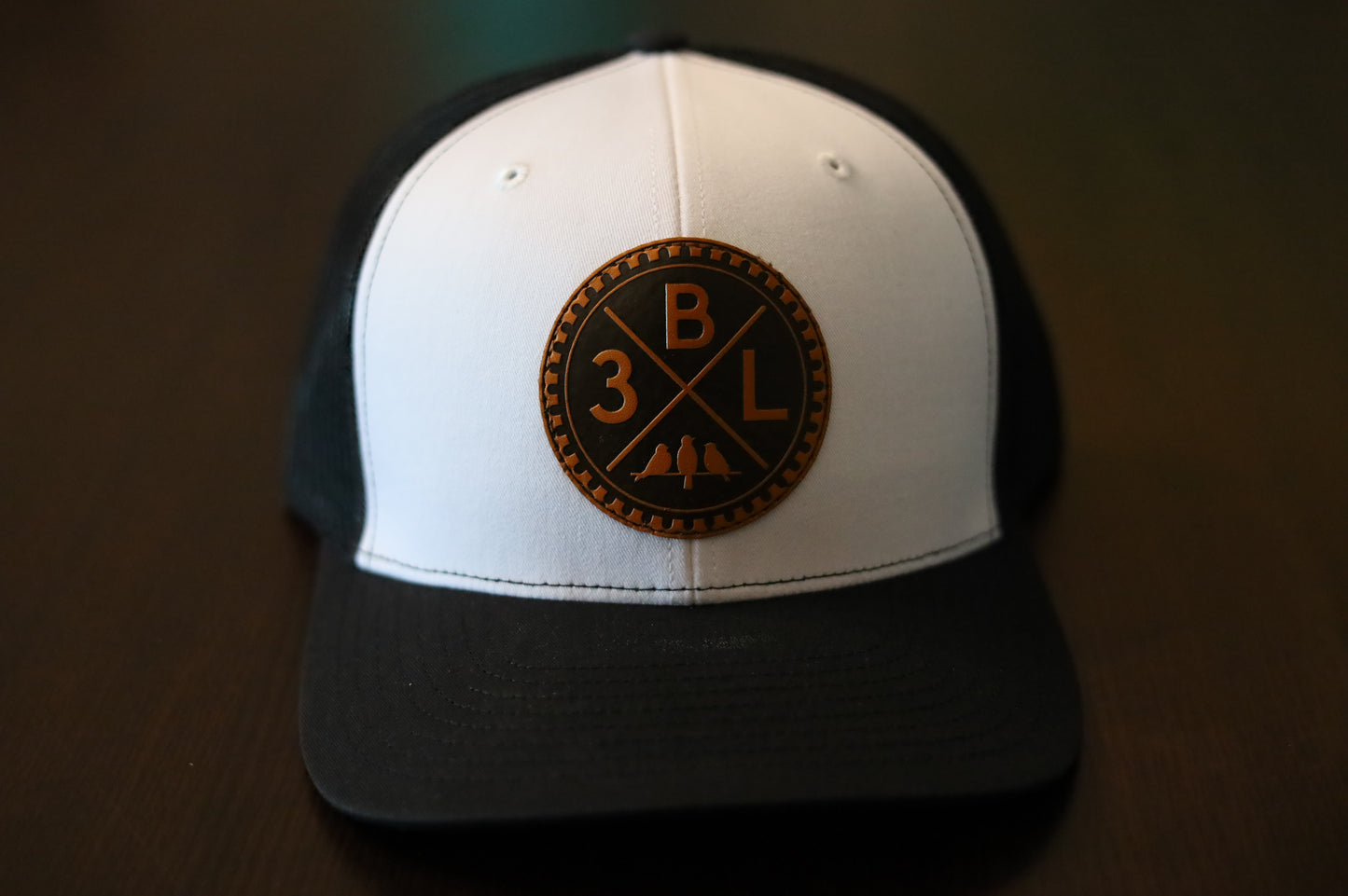 Richardson 112 Trucker Hat • White / Black • Leather Patch 3BLX