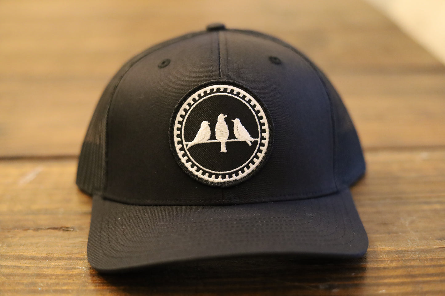 Richardson 112 Trucker Hat • Black • Embroidered Patch 3 Birds Only