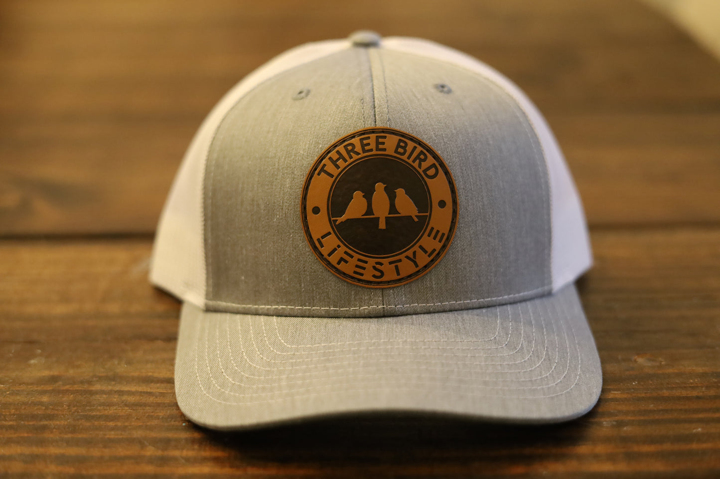 Richardson 112 Trucker Hat • Light Grey & White • Leather Patch 3 Bird Lifestyle