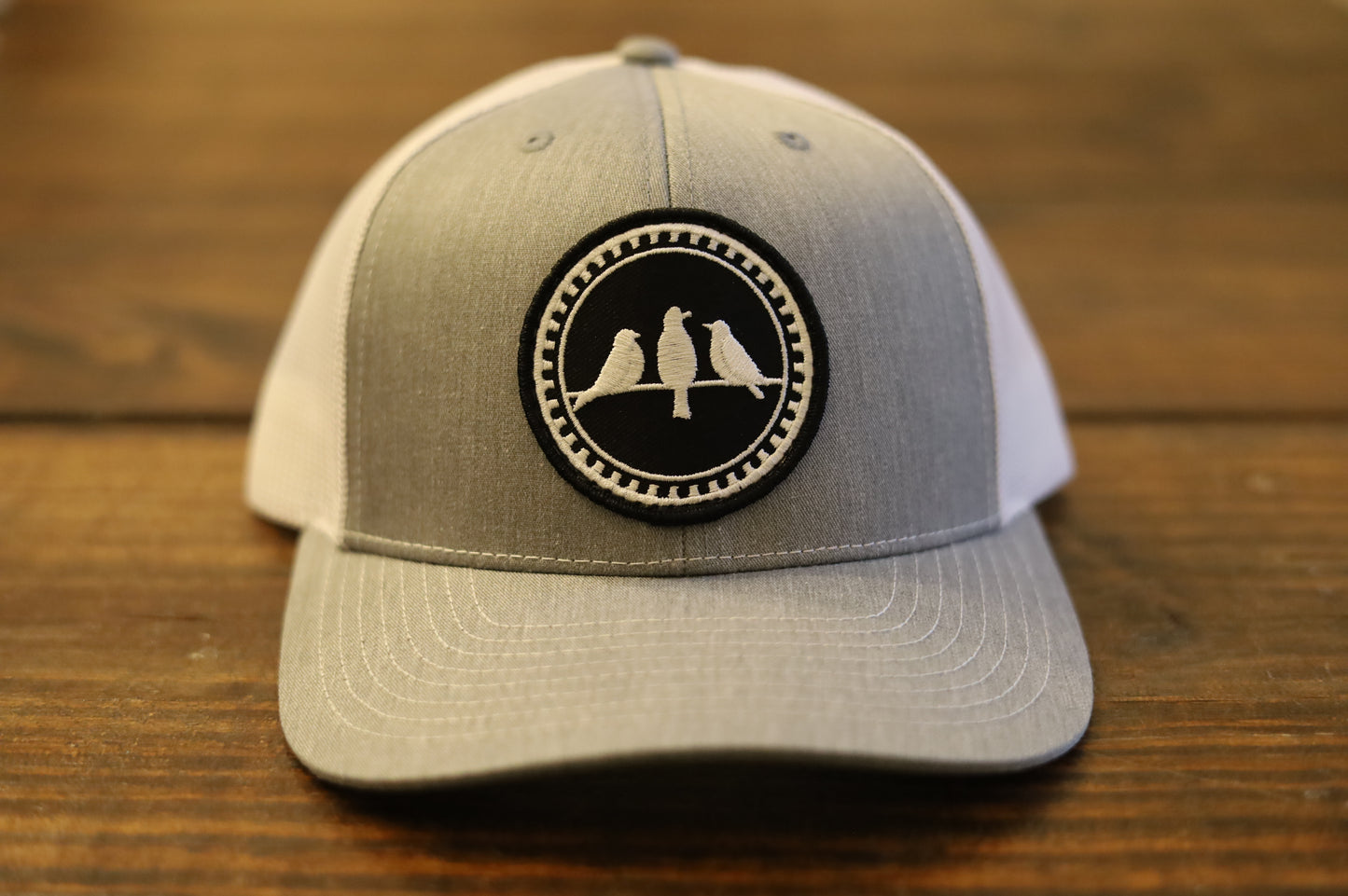 Richardson 112 Trucker Hat • Light Grey & White • 3 Birds Only Patch