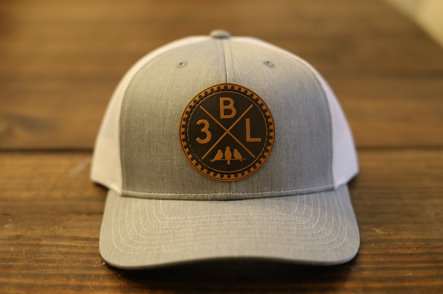 3 Bird Lifestyle Trucker Hat • Light Grey & White • 3BLX Leather Patch