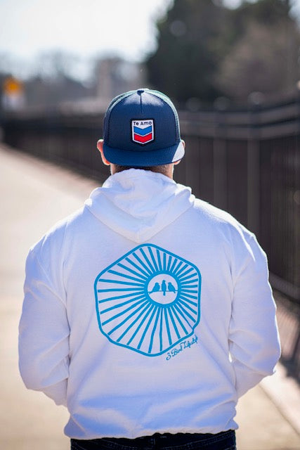 3 Bird Lifestyle Hoodie • Burst Hoodie• White and Carolina Blue