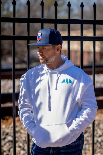 3 Bird Lifestyle Hoodie • Burst Hoodie• White and Carolina Blue