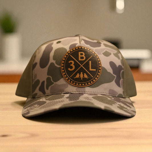 3 Bird Lifestyle Trucker Hat • Marsh Duck Camo/ Loden• 3 Bird Lifestyle Patch