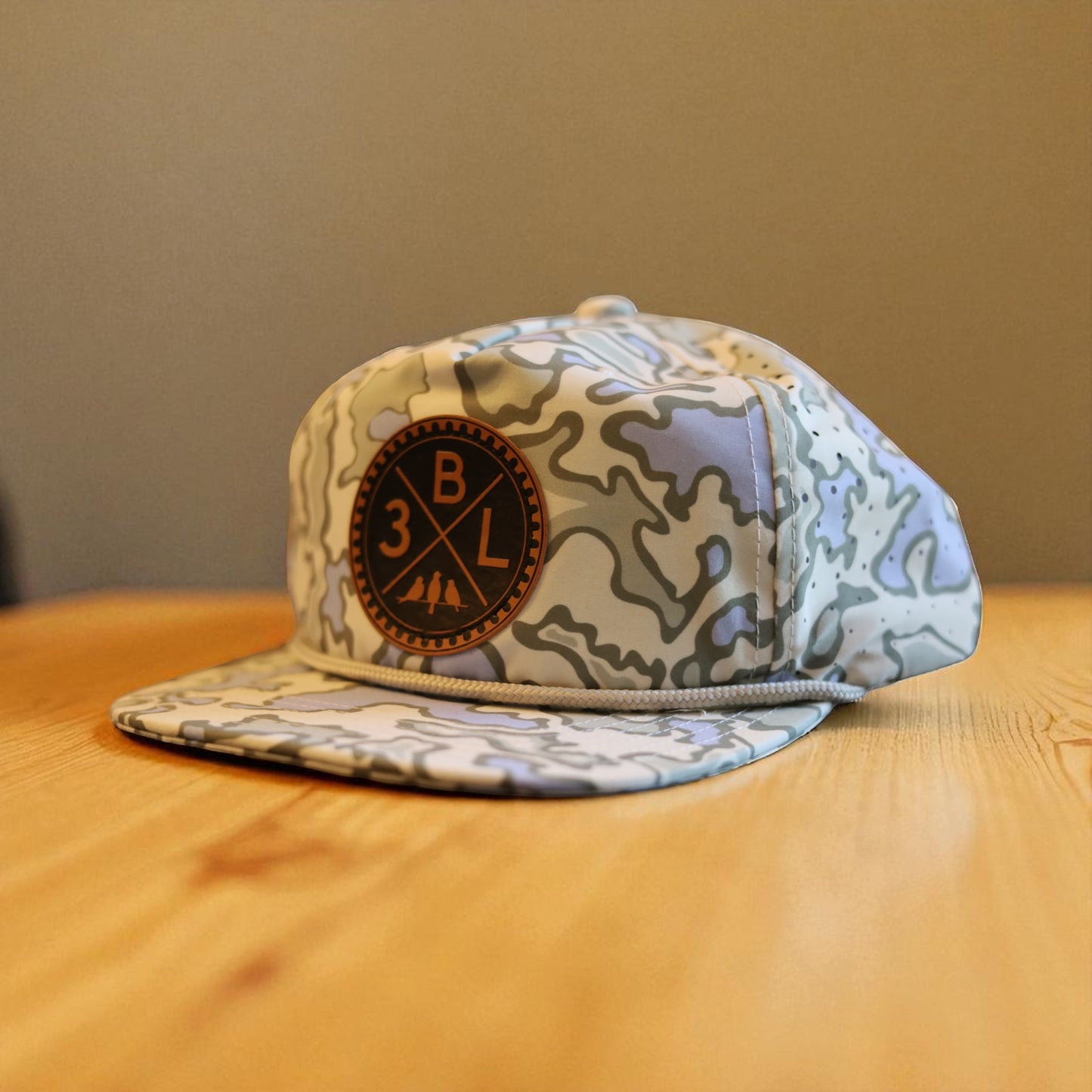 3 Bird Lifestyle Perforated Rope Hat •Cascade & Saltwater • 3BLX Leather Patch