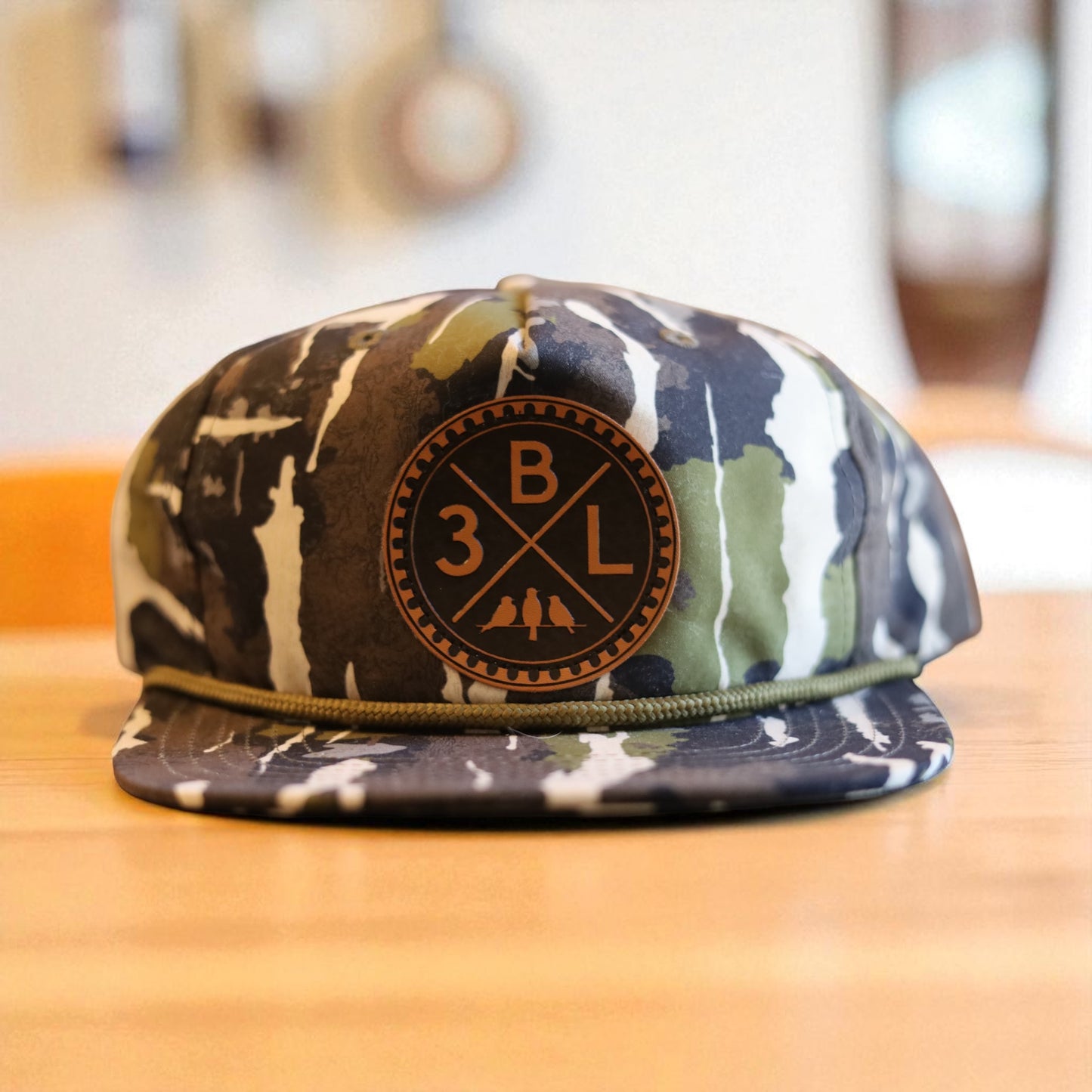 3 Bird Lifestyle Perforated Rope Hat •Burnt Umber & Duck Blind• 3BLX Leather Patch