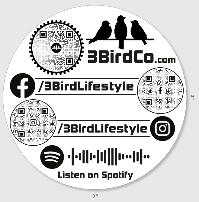 3 Bird Lifestyle • 3" Round • Mirrored Glossy Sticker