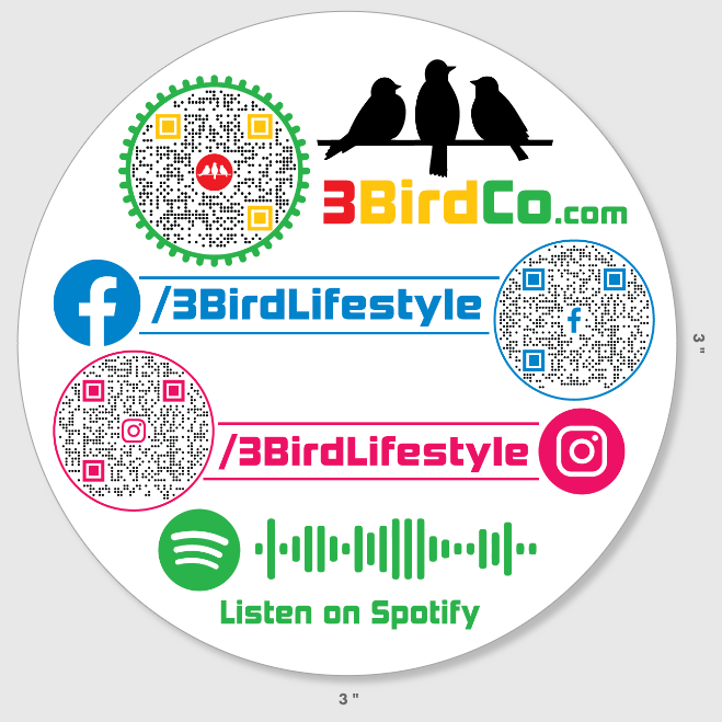 3 Bird Lifestyle • 3" Round • Holographic Glossy Sticker