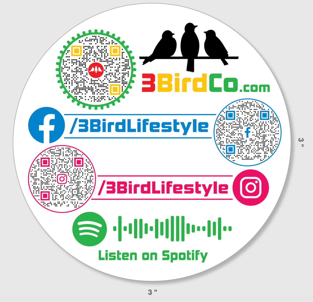 3 Bird Lifestyle • LPL • 3" Round • Vinyl Matte Sticker