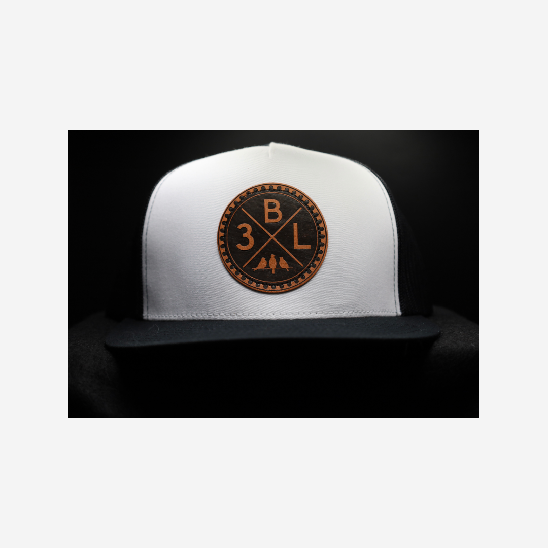 3 Bird Lifestyle Flat Bill Trucker • Black & White• 3BLX Leather Patch