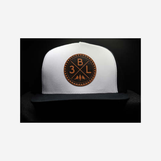 3 Bird Lifestyle Flat Bill Trucker • Black & White• 3BLX Leather Patch