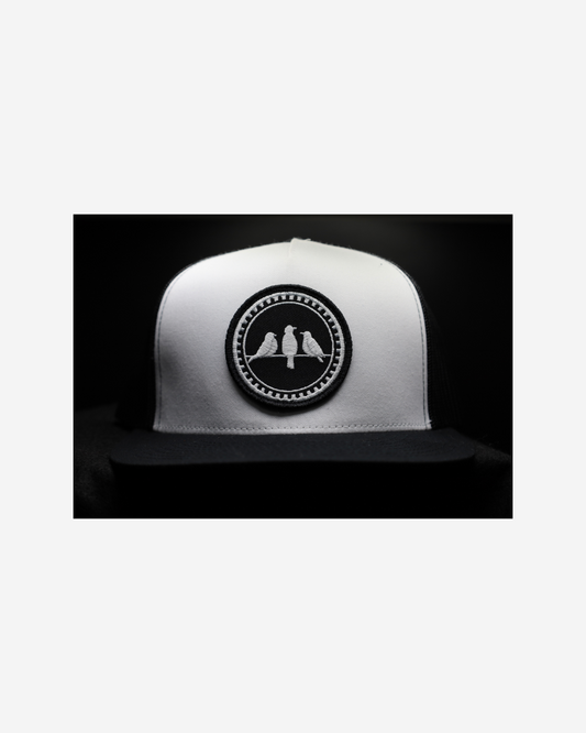 3 Bird Lifestyle Flat Bill Trucker • Black & White• Birds Only Patch